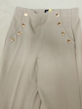 Express Beige High-Waist Trousers with Gold Buttons